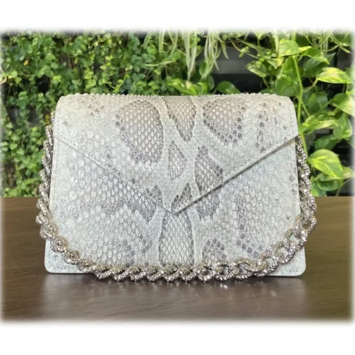 Suèi - Bag of Medium Size of Python Leather - Grey - Handmade in Italy - Luxury Exclusive Collection - Avvenice