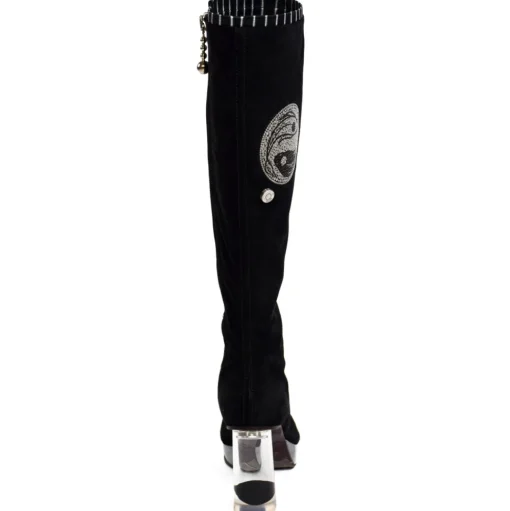 Suèi - High Black Boots With Transparent - Heels and Yin&Yang Motive - Handmade in Italy - Luxury Exclusive Collection - Avvenice