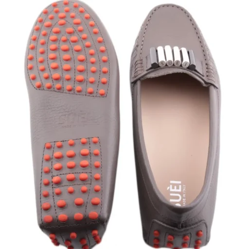 Suèi - Moccasins Colour Etain with Bullets -  Handmade in Italy - Luxury Exclusive Collection - Avvenice