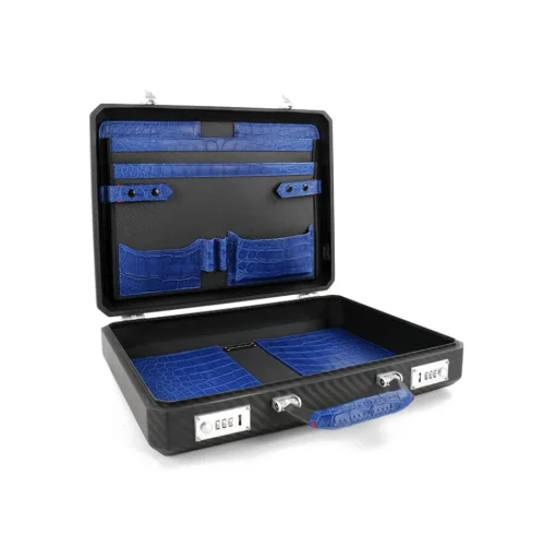 TecknoMonster - Cavok Opaque - Business Case - Briefcase in Opaque Carbon Fiber and Leather Crocodile - Blue - Luxury Collection - Avvenice