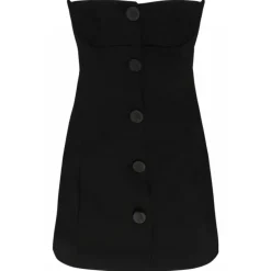 The Attico - Black Asymmetric Buttoned Mini Dress - The Attico Exclusive Luxury Collection - Avvenice