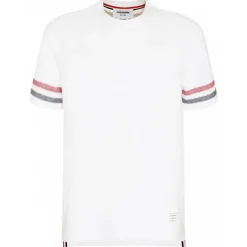 Thom Browne - White Cotton Tri Colour Striped Knit T-Shirt - Thom Browne Exclusive Luxury Collection - Avvenice