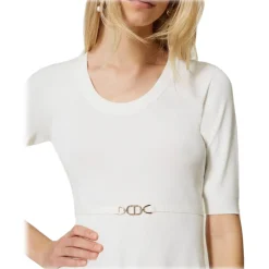 Twinset - Asymmetrical Seamless Sweater - White - Top - Made in Italy - Luxury Exclusive Collection - Avvenice