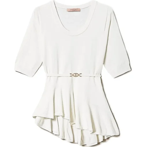 Twinset - Asymmetrical Seamless Sweater - White - Top - Made in Italy - Luxury Exclusive Collection - Avvenice