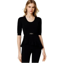 Twinset - Asymmetrical Seamless Sweater - Black - Top - Made in Italy - Luxury Exclusive Collection - Avvenice