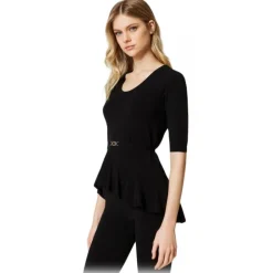 Twinset - Asymmetrical Seamless Sweater - Black - Top - Made in Italy - Luxury Exclusive Collection - Avvenice