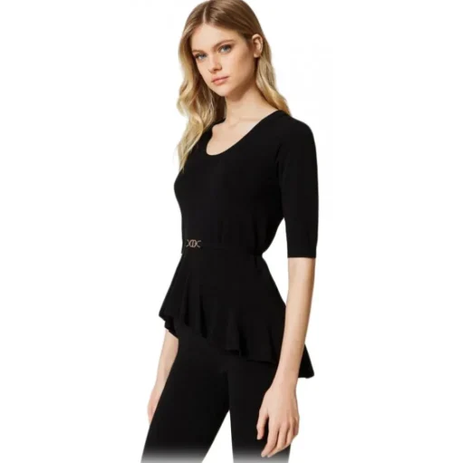 Twinset - Asymmetrical Seamless Sweater - Black - Top - Made in Italy - Luxury Exclusive Collection - Avvenice