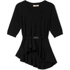 Twinset - Asymmetrical Seamless Sweater - Black - Top - Made in Italy - Luxury Exclusive Collection - Avvenice