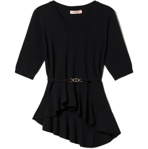 Twinset - Asymmetrical Seamless Sweater - Black - Top - Made in Italy - Luxury Exclusive Collection - Avvenice
