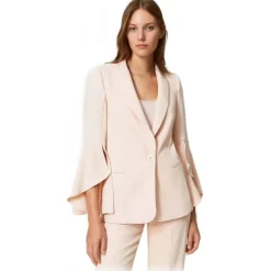 Twinset - Blazer with Ruffle Detail - Powder Pink - Jackets - Made in Italy - Luxury Exclusive Collection - Avvenice