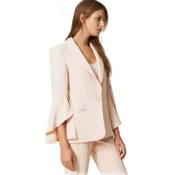 Twinset - Blazer with Ruffle Detail - Powder Pink - Jackets - Made in Italy - Luxury Exclusive Collection - Avvenice