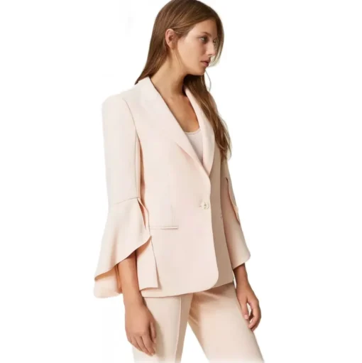 Twinset - Blazer with Ruffle Detail - Powder Pink - Jackets - Made in Italy - Luxury Exclusive Collection - Avvenice