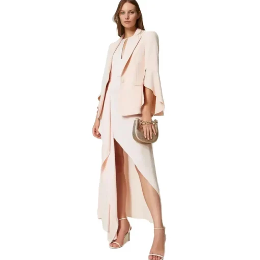 Twinset - Blazer with Ruffle Detail - Powder Pink - Jackets - Made in Italy - Luxury Exclusive Collection - Avvenice