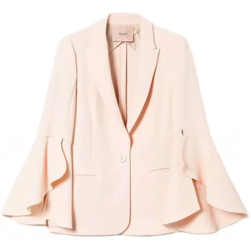 Twinset - Blazer with Ruffle Detail - Powder Pink - Jackets - Made in Italy - Luxury Exclusive Collection - Avvenice