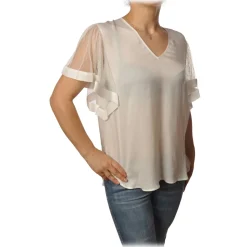 Twinset - Blouse With V-Neck - White - T-shirt - Made in Italy - Luxury Exclusive Collection - Avvenice