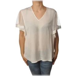Twinset - Blouse With V-Neck - White - T-shirt - Made in Italy - Luxury Exclusive Collection - Avvenice