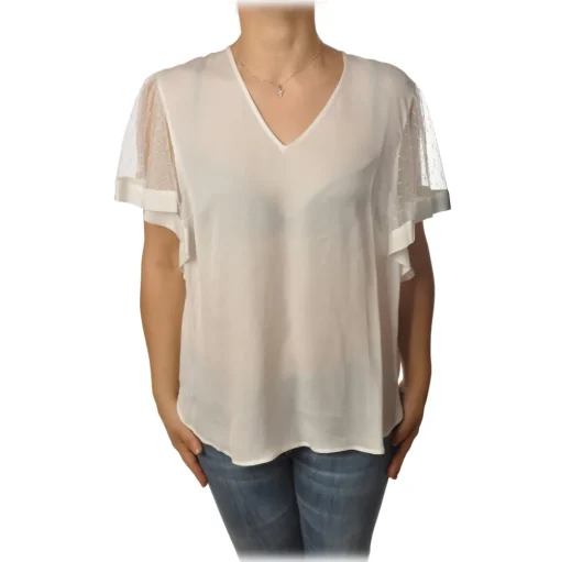 Twinset - Blouse With V-Neck - White - T-shirt - Made in Italy - Luxury Exclusive Collection - Avvenice