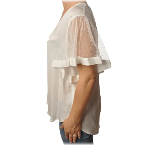 Twinset - Blouse With V-Neck - White - T-shirt - Made in Italy - Luxury Exclusive Collection - Avvenice