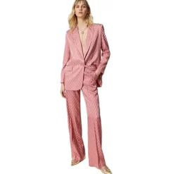 Twinset - Chevron Design Wide Leg Trousers - Pink - Trousers - Made in Italy - Luxury Exclusive Collection - Avvenice