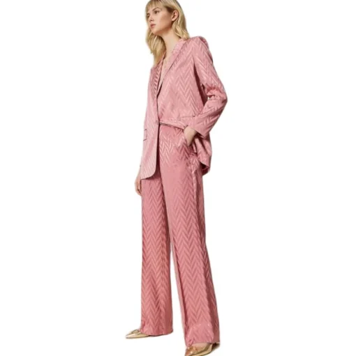 Twinset - Chevron Design Wide Leg Trousers - Pink - Trousers - Made in Italy - Luxury Exclusive Collection - Avvenice