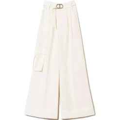 Twinset - Crepe Full Length Trousers - White - Trousers - Made in Italy - Luxury Exclusive Collection - Avvenice