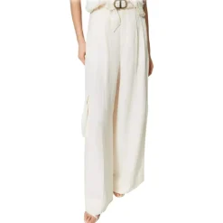 Twinset - Crepe Full Length Trousers - White - Trousers - Made in Italy - Luxury Exclusive Collection - Avvenice