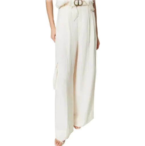 Twinset - Crepe Full Length Trousers - White - Trousers - Made in Italy - Luxury Exclusive Collection - Avvenice