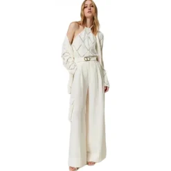Twinset - Crepe Full Length Trousers - White - Trousers - Made in Italy - Luxury Exclusive Collection - Avvenice