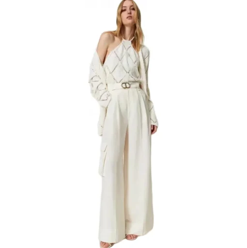 Twinset - Crepe Full Length Trousers - White - Trousers - Made in Italy - Luxury Exclusive Collection - Avvenice