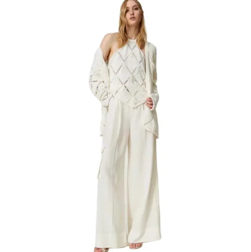 Twinset - Crepe Full Length Trousers - White - Trousers - Made in Italy - Luxury Exclusive Collection - Avvenice