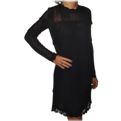 Twinset - Crew-neck Dress in Perforated Processing - Black - Dress - Made in Italy - Luxury Exclusive Collection - Avvenice
