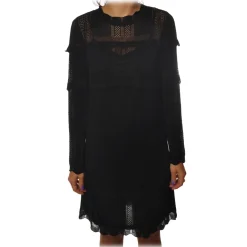 Twinset - Crew-neck Dress in Perforated Processing - Black - Dress - Made in Italy - Luxury Exclusive Collection - Avvenice