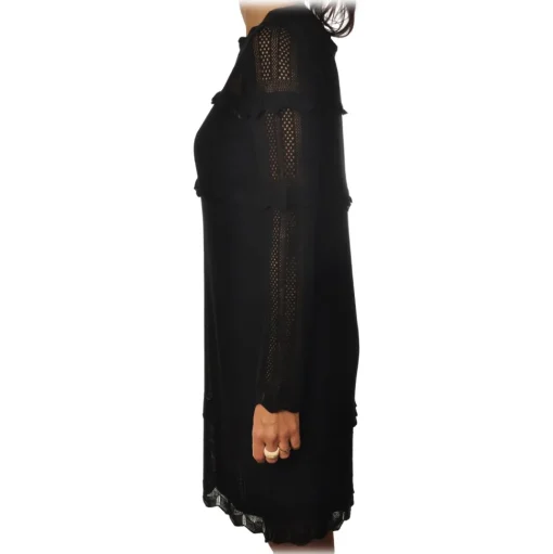 Twinset - Crew-neck Dress in Perforated Processing - Black - Dress - Made in Italy - Luxury Exclusive Collection - Avvenice