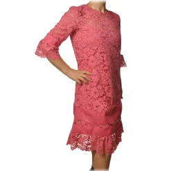 Twinset - Crewneck Dress Trapeze Fit in Lace - Pink - Dress - Made in Italy - Luxury Exclusive Collection - Avvenice
