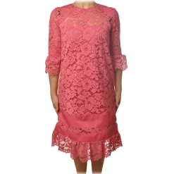 Twinset - Crewneck Dress Trapeze Fit in Lace - Pink - Dress - Made in Italy - Luxury Exclusive Collection - Avvenice