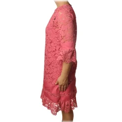 Twinset - Crewneck Dress Trapeze Fit in Lace - Pink - Dress - Made in Italy - Luxury Exclusive Collection - Avvenice