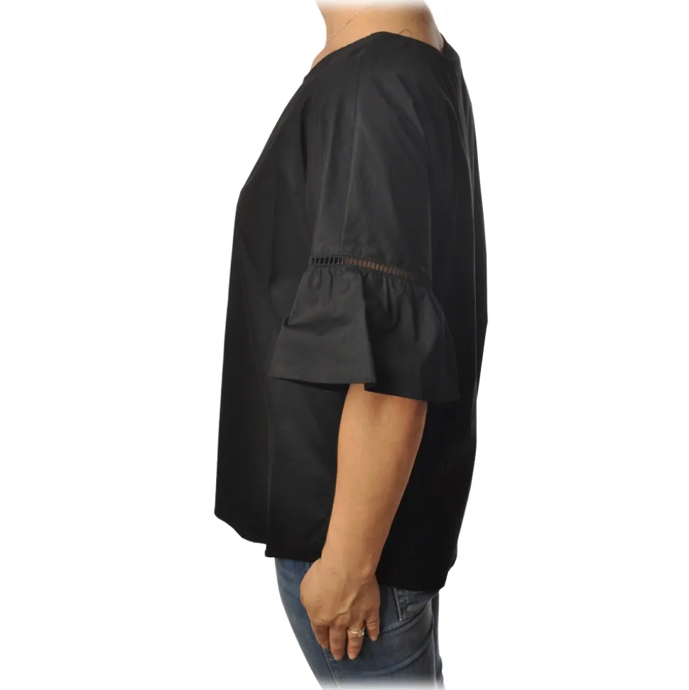 Twinset - Crew-neck Shirt With Frill - Black - T-shirt - Made in Italy - Luxury Exclusive Collection - Avvenice