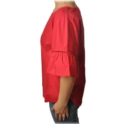 Twinset - Crew-neck Shirt with Short Sleeves and Frill - Red - Shirt - Made in Italy - Luxury Exclusive Collection - Avvenice