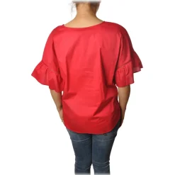 Twinset - Crew-neck Shirt with Short Sleeves and Frill - Red - Shirt - Made in Italy - Luxury Exclusive Collection - Avvenice