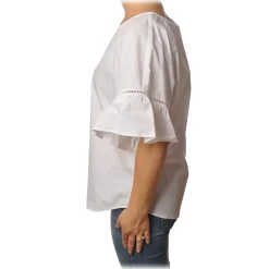 Twinset - Crew-neck Shirt With Frill - White - T-shirt - Made in Italy - Luxury Exclusive Collection - Avvenice