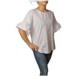 Twinset - Crew-neck Shirt with Short Sleeves and Frill - White - Shirt - Made in Italy - Luxury Exclusive Collection - Avvenice