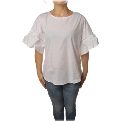 Twinset - Crew-neck Shirt with Short Sleeves and Frill - White - Shirt - Made in Italy - Luxury Exclusive Collection - Avvenice
