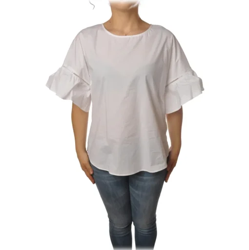 Twinset - Crew-neck Shirt with Short Sleeves and Frill - White - Shirt - Made in Italy - Luxury Exclusive Collection - Avvenice