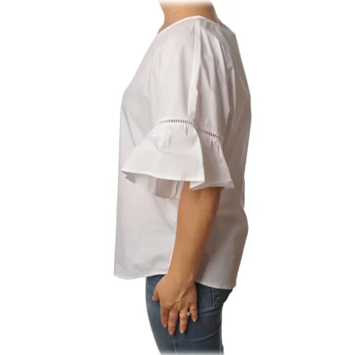 Twinset - Crew-neck Shirt with Short Sleeves and Frill - White - Shirt - Made in Italy - Luxury Exclusive Collection - Avvenice