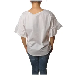 Twinset - Crew-neck Shirt with Short Sleeves and Frill - White - Shirt - Made in Italy - Luxury Exclusive Collection - Avvenice