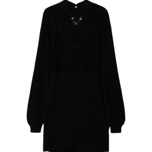Twinset - Crochet Dress with Long Balloon Sleeves - Black - Dresses - Made in Italy - Luxury Exclusive Collection - Avvenice