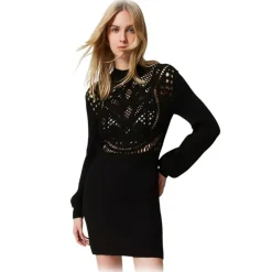 Twinset - Crochet Dress with Long Balloon Sleeves - Black - Dresses - Made in Italy - Luxury Exclusive Collection - Avvenice