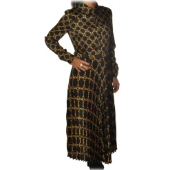 Twinset - Dress with Pleated Bottom in Gold Chain Pattern - Black/Gold - Dress - Made in Italy - Luxury Exclusive Collection - Avvenice