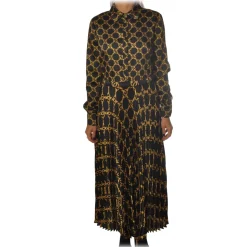 Twinset - Dress with Pleated Bottom in Gold Chain Pattern - Black/Gold - Dress - Made in Italy - Luxury Exclusive Collection - Avvenice