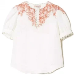 Twinset - Floral Fantasy Linen Blouse - White/Pink - Shirt - Made in Italy - Luxury Exclusive Collection - Avvenice